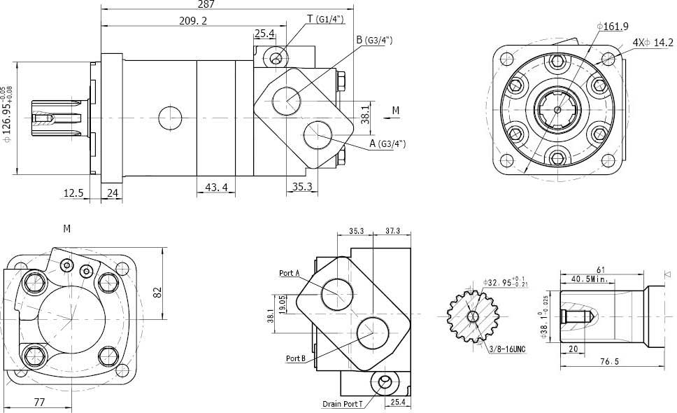 Dimensions Moteur hydraulique orbitaux CPMTK400CC-FE-SF8, 400 cm³/tr